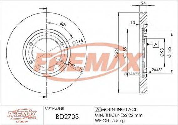 FREMAX BD2703 Тормозной диск