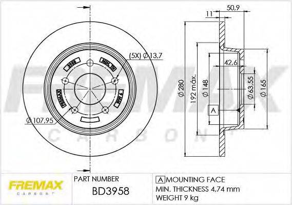 FREMAX BD3958 Тормозной диск