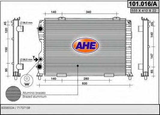 Радиатор, охлаждение двигателя AHE 101.016/A