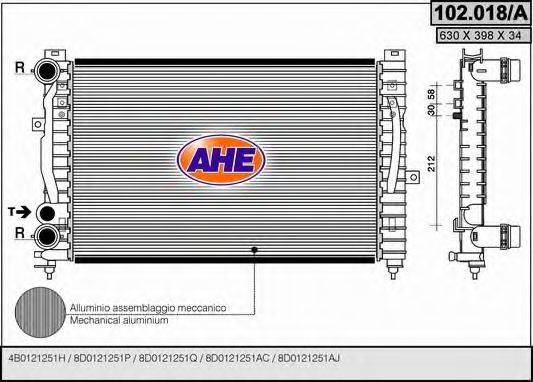Радиатор, охлаждение двигателя AHE 102.018/A