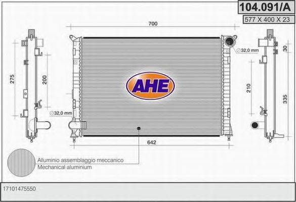 Радиатор, охлаждение двигателя AHE 104.091/A