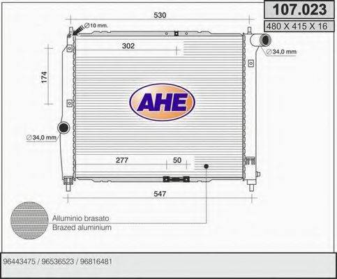 AHE 107023 Радиатор, охлаждение двигателя