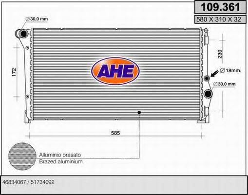 Радиатор, охлаждение двигателя AHE 109.361