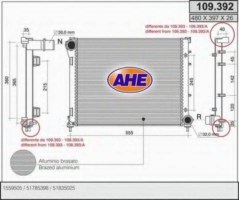 AHE 109392 Радиатор, охлаждение двигателя