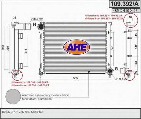Радиатор, охлаждение двигателя AHE 109.392/A