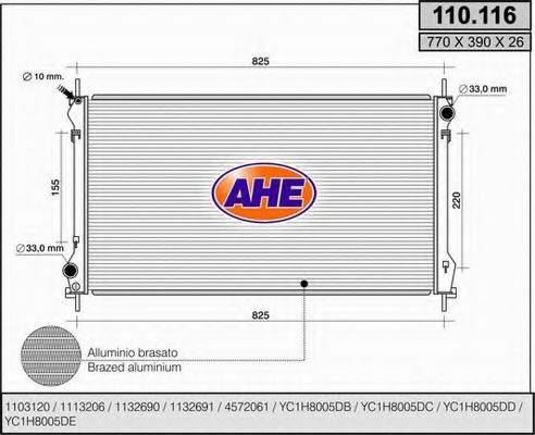 AHE 110116 Радиатор, охлаждение двигателя