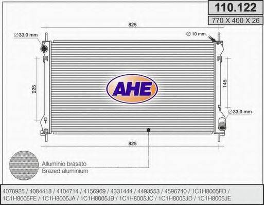 AHE 110122 Радиатор, охлаждение двигателя