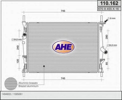 AHE 110162 Радиатор, охлаждение двигателя