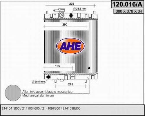 AHE 120016A Радиатор, охлаждение двигателя