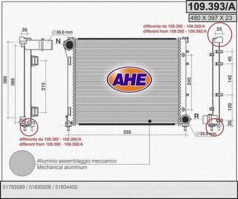 Радиатор, охлаждение двигателя AHE 109.393/A