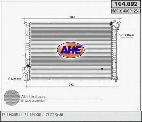 Радиатор, охлаждение двигателя AHE 104.092