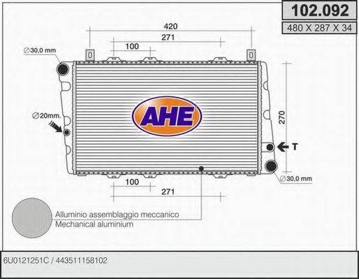 Радиатор, охлаждение двигателя AHE 102.092