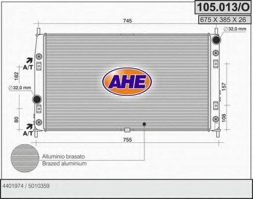 AHE 105013O Радиатор, охлаждение двигателя