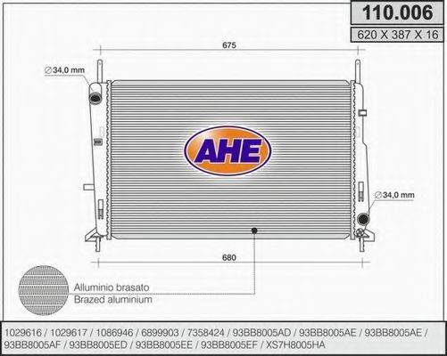 AHE 110006 Радиатор, охлаждение двигателя