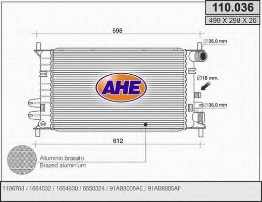 Радиатор, охлаждение двигателя AHE 110.036