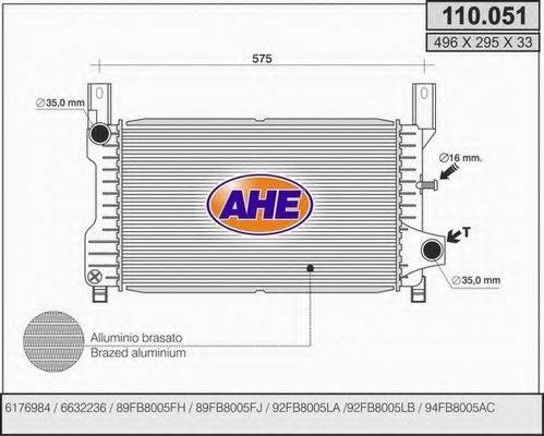 AHE 110051 Радиатор, охлаждение двигателя