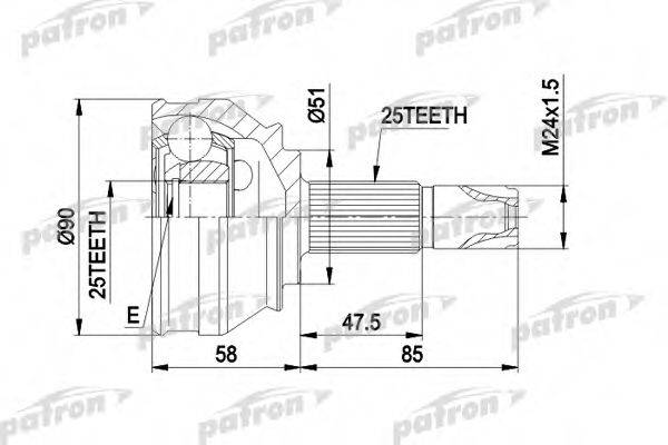PATRON PCV1258 Шарнирный комплект, приводной вал