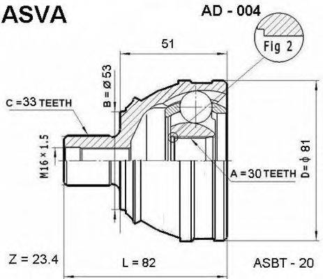 ASVA AD004 Шарнирный комплект, приводной вал