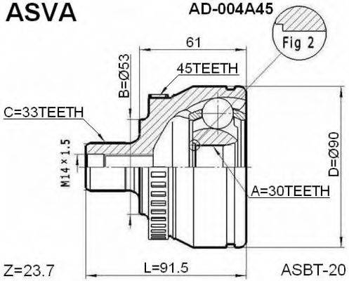 Шарнирный комплект, приводной вал ASVA AD-004A45