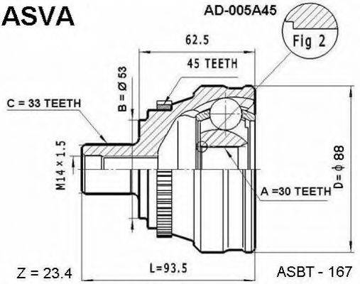 ASVA AD005A45 Шарнирный комплект, приводной вал