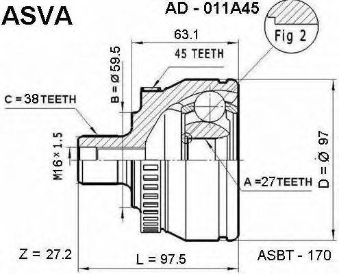 ASVA AD011A45 Шарнирный комплект, приводной вал