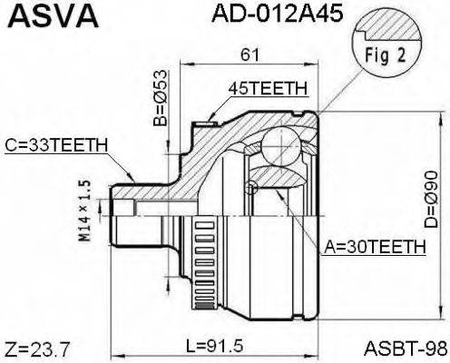 Шарнирный комплект, приводной вал ASVA AD-012A45