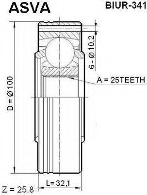 ASVA BIUR341 Шарнирный комплект, приводной вал