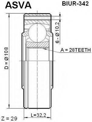 ASVA BIUR342 Шарнирный комплект, приводной вал