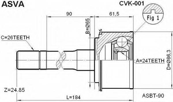 ASVA CVK001 Шарнирный комплект, приводной вал
