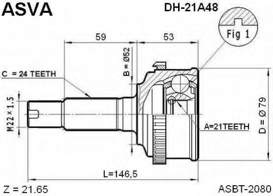 ASVA DH21A48 Шарнирный комплект, приводной вал
