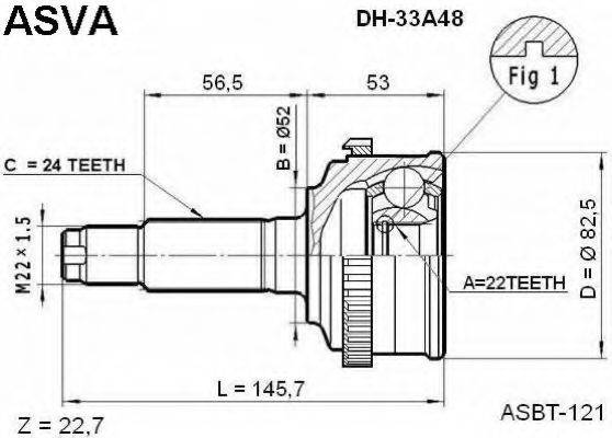 ASVA DH33A48 Шарнирный комплект, приводной вал