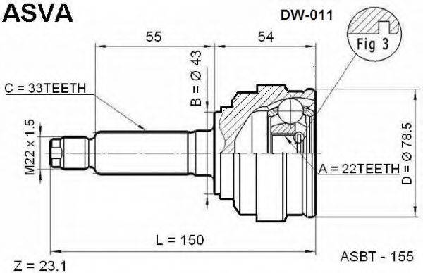 ASVA DW011 Шарнирный комплект, приводной вал