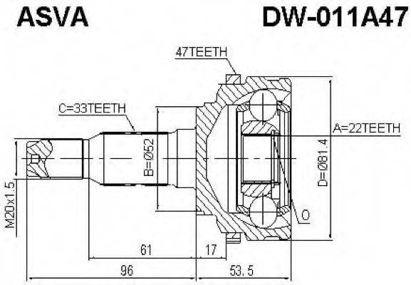 Шарнирный комплект, приводной вал ASVA DW-011A47