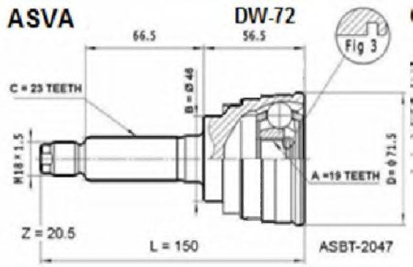 ASVA DW72 Шарнирный комплект, приводной вал
