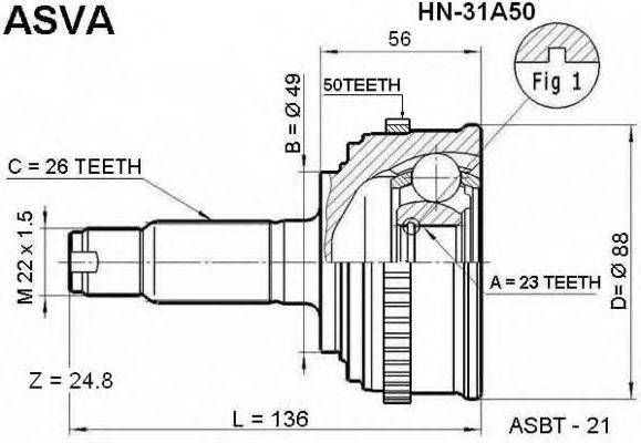 Шарнирный комплект, приводной вал ASVA HN-31A50
