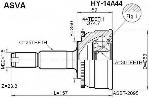 ASVA HY14A44 Шарнирный комплект, приводной вал