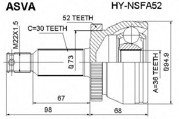 ASVA HYNSFA52 Шарнирный комплект, приводной вал