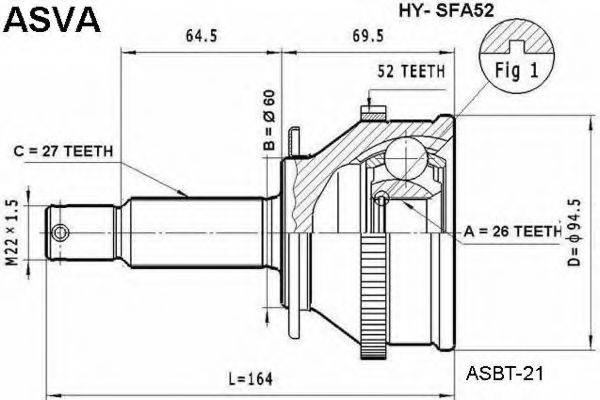 ASVA HYSFA52 Шарнирный комплект, приводной вал