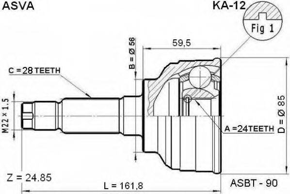 Шарнирный комплект, приводной вал ASVA KA-12