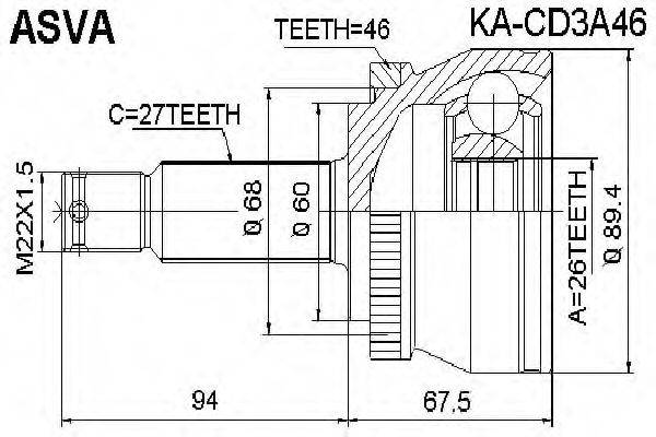 ASVA KACD3A46 Шарнирный комплект, приводной вал