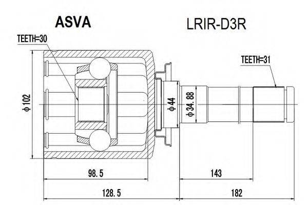 Шарнирный комплект, приводной вал ASVA LRIR-D3R