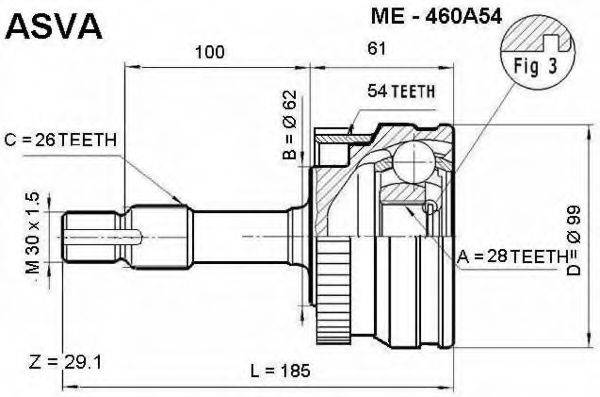 Шарнирный комплект, приводной вал ASVA ME-460A54