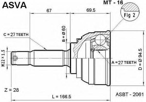 ASVA MT16 Шарнирный комплект, приводной вал