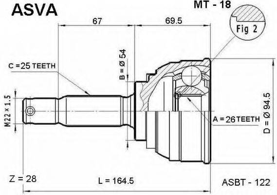 ASVA MT18 Шарнирный комплект, приводной вал