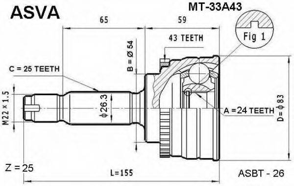 ASVA MT33A43 Шарнирный комплект, приводной вал