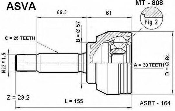 ASVA MT808 Шарнирный комплект, приводной вал