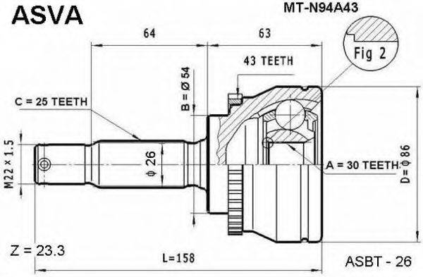 ASVA MTN94A43 Шарнирный комплект, приводной вал