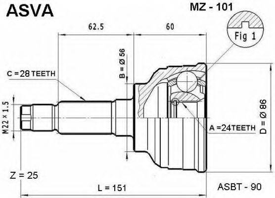 ASVA MZ101 Шарнирный комплект, приводной вал