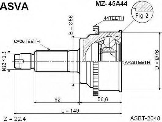 ASVA MZ45A44 Шарнирный комплект, приводной вал