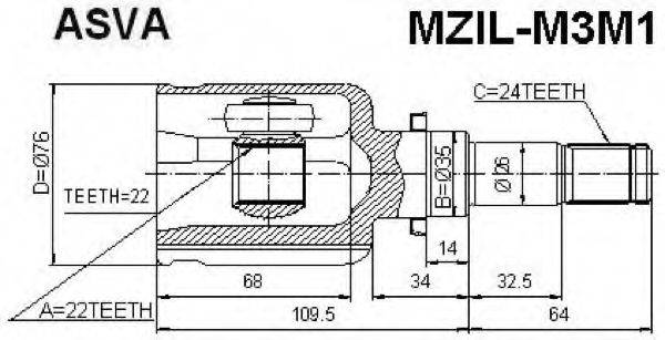 Шарнирный комплект, приводной вал ASVA MZIL-M3M1